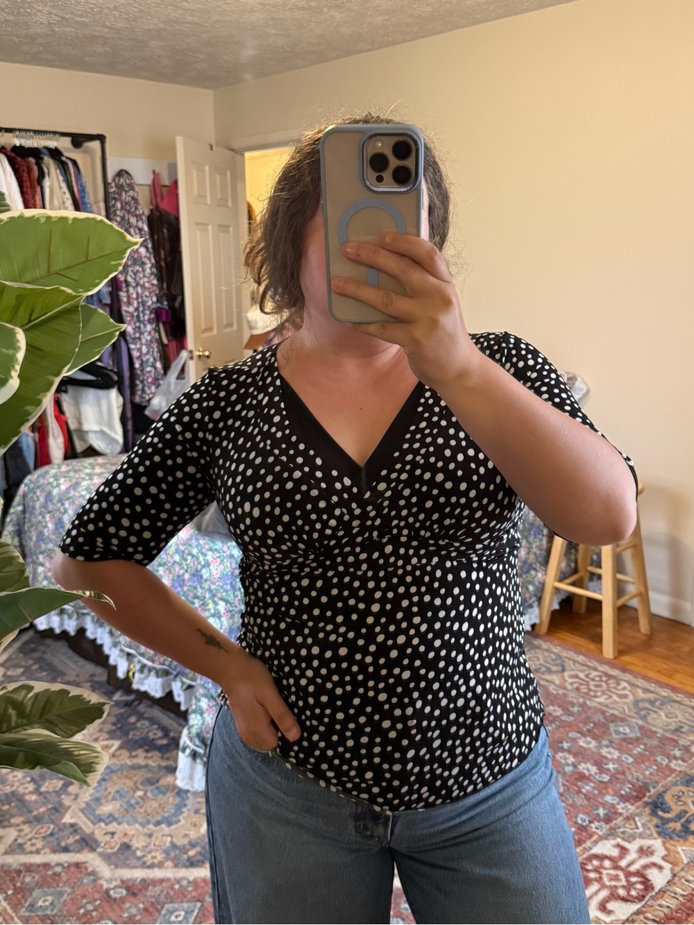 Bronte & Tallulah Y2K black & white polka dot top